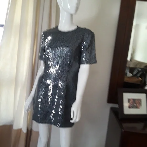 NWT Micheal Kors Black sequin Mini Sheath dress 8 MK Cocktail Party Tunic - Picture 3 of 6